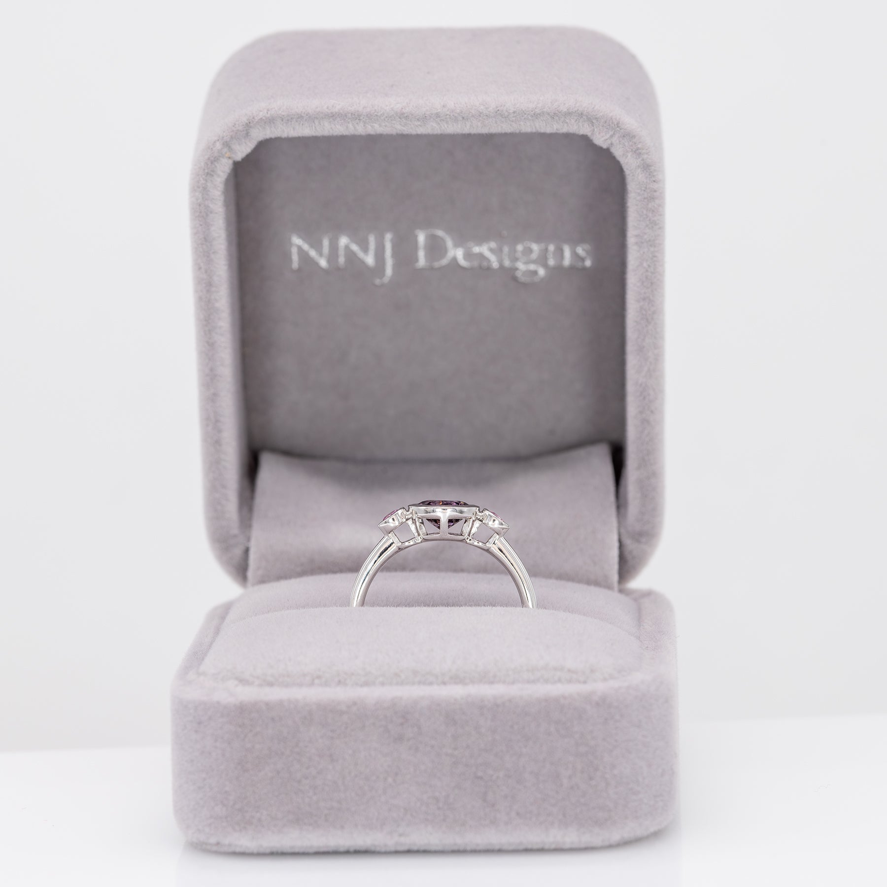 14K white gold purple spinel ring with purple sapphire accents