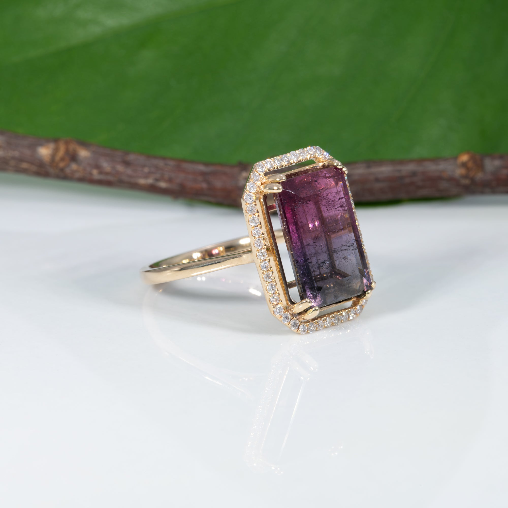 14K yellow gold bi-color tourmaline ring
