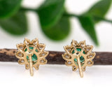 Zambian Emerald Stud Earrings in 14K White Gold | Diamond Halo | Oval Cut | 5x4mm | May Birthstone