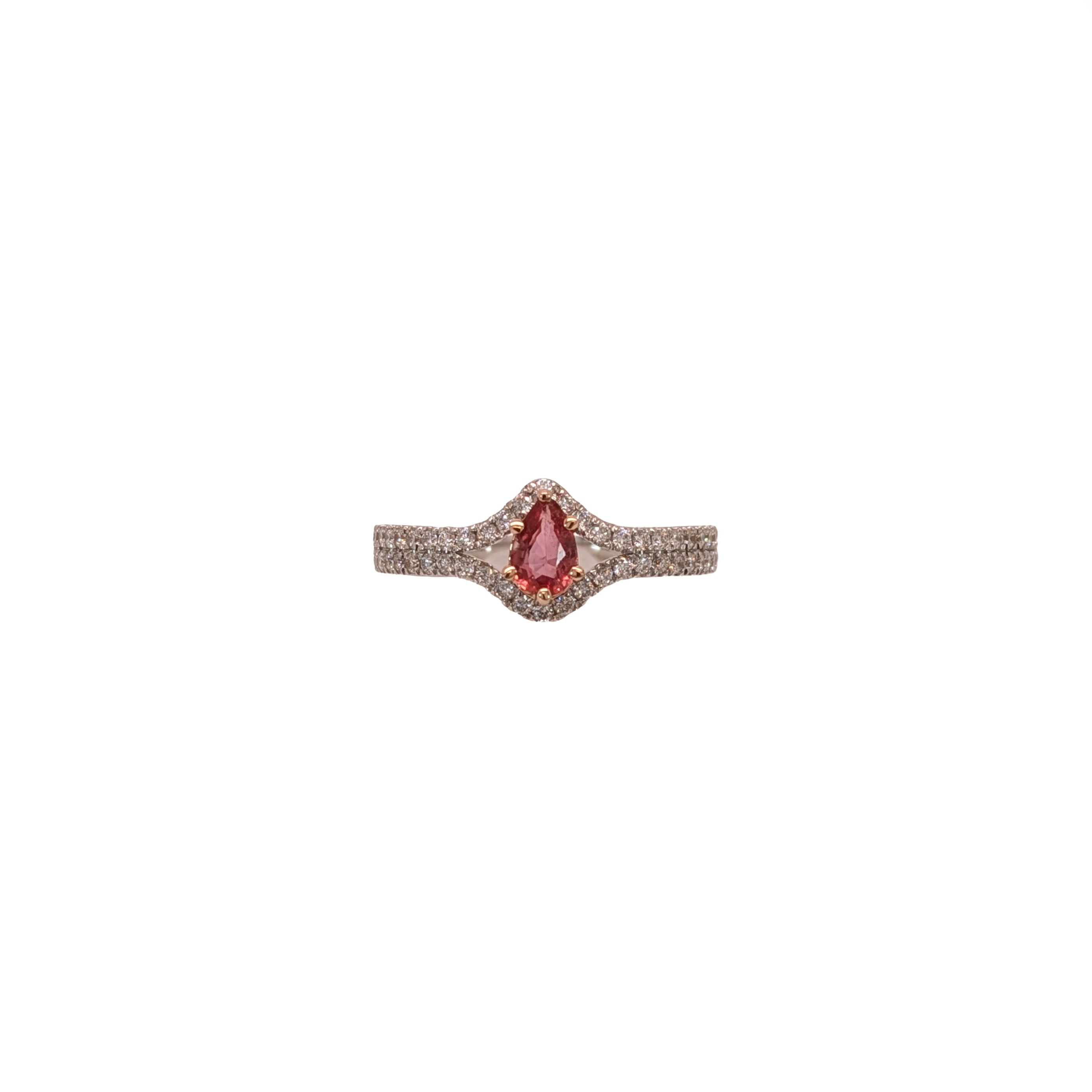 lucy 14k white gold 0.33cts padparadscha sapphire engagement diamond ring | pear 6x4mm