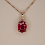 1.7Ct Madagascar Ruby Pendant Necklace with Earth Mined Diamond Accents in Solid 14K Gold – 8x6mm Elegant Ruby Pendant