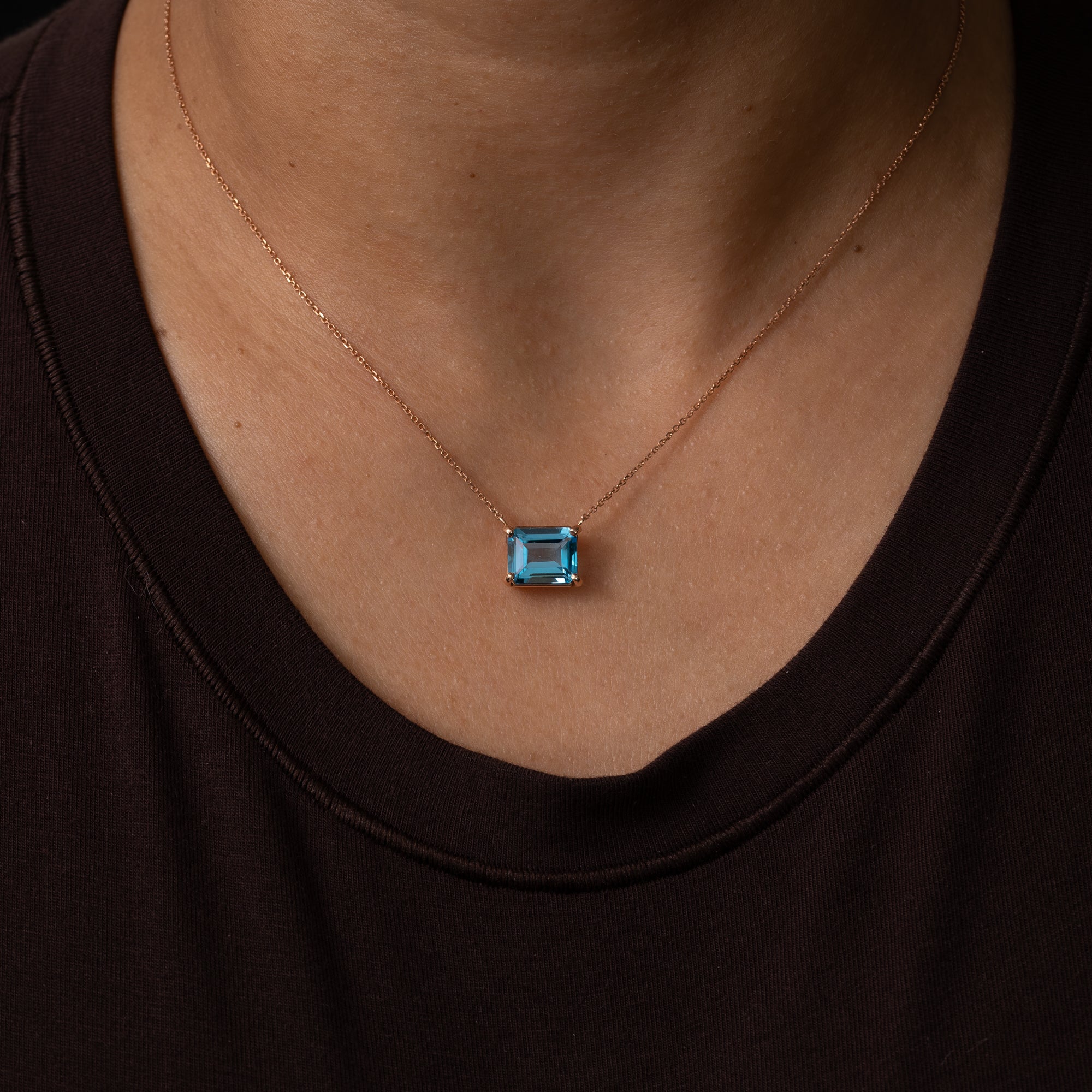 14K Rose Gold Swiss Blue Topaz Necklace