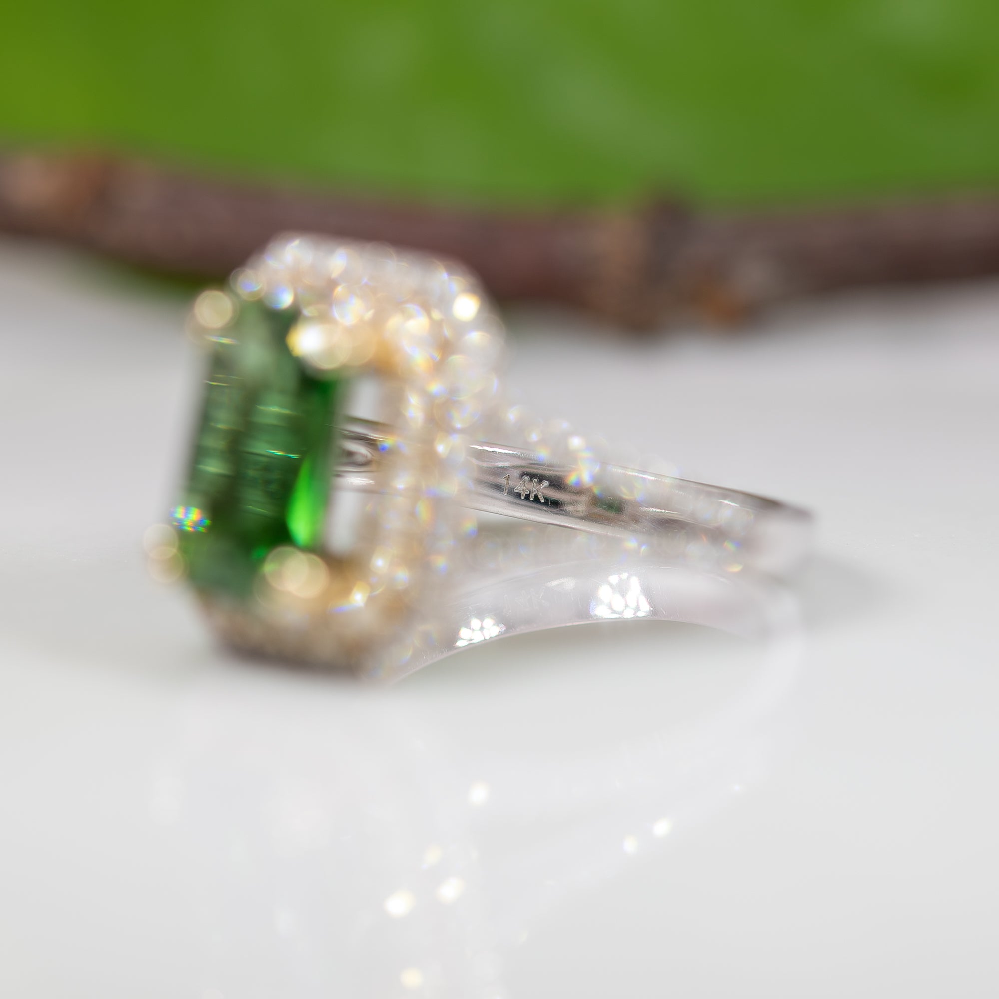 14K white & yellow gold chrome tourmaline ring