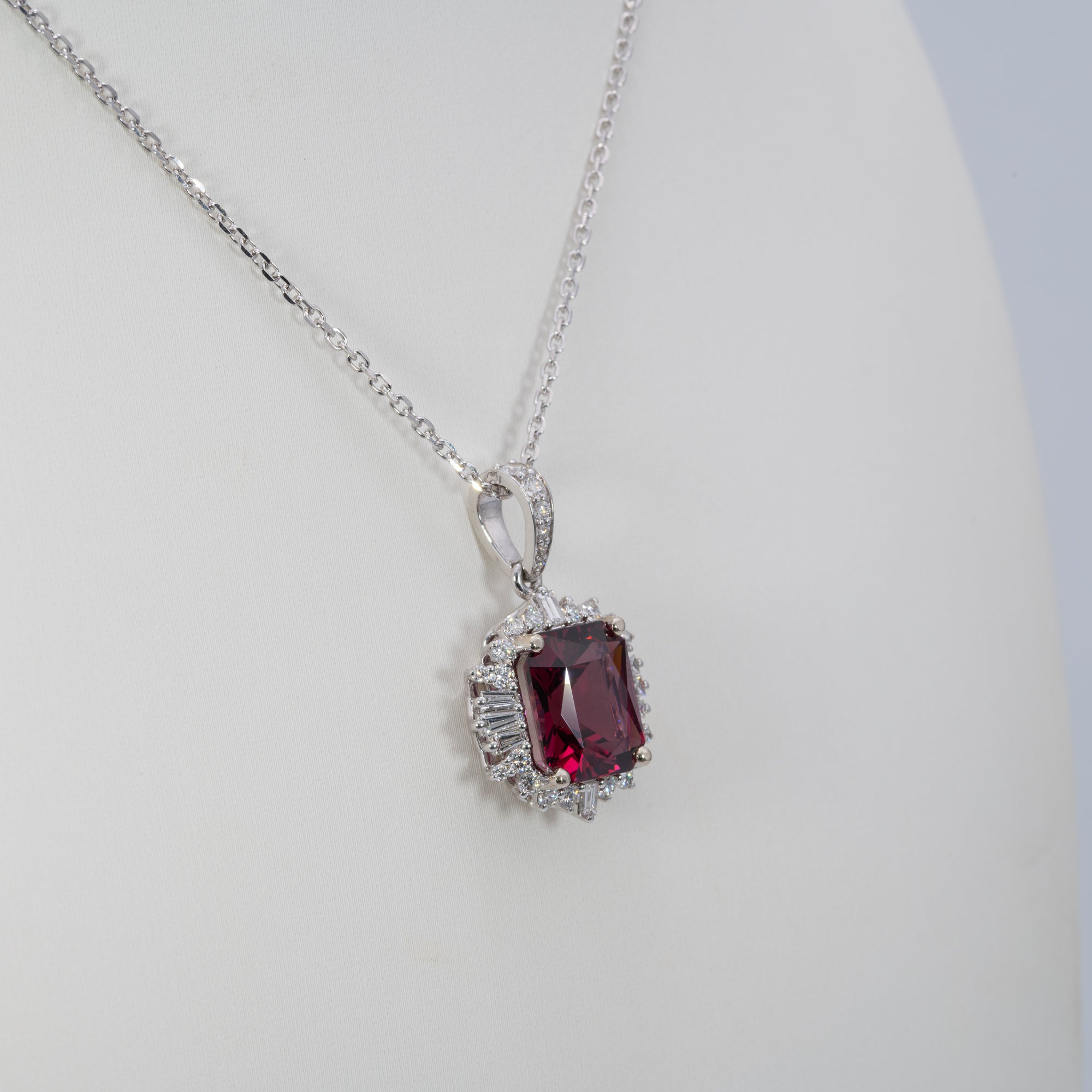 14K white gold rhodolite garnet pendant