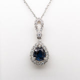 Delphine 14K White Gold AA Ceylon Blue Sapphire and Diamond Pendant | PE 6.5x4.5mm