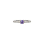 14K white gold purple sapphire round ring with diamond halo