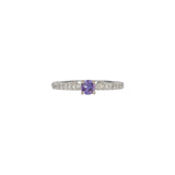 14K white gold purple sapphire round ring with diamond halo