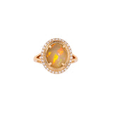 Ingrid Ethiopian Opal Ring with Natural Diamonds Accents: Solid 14K Gold, 11x9mm