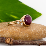 Calyx Solid 14k Gold East - West Star Ruby Ring with Natural Diamonds Accents, Oval 11x9mm