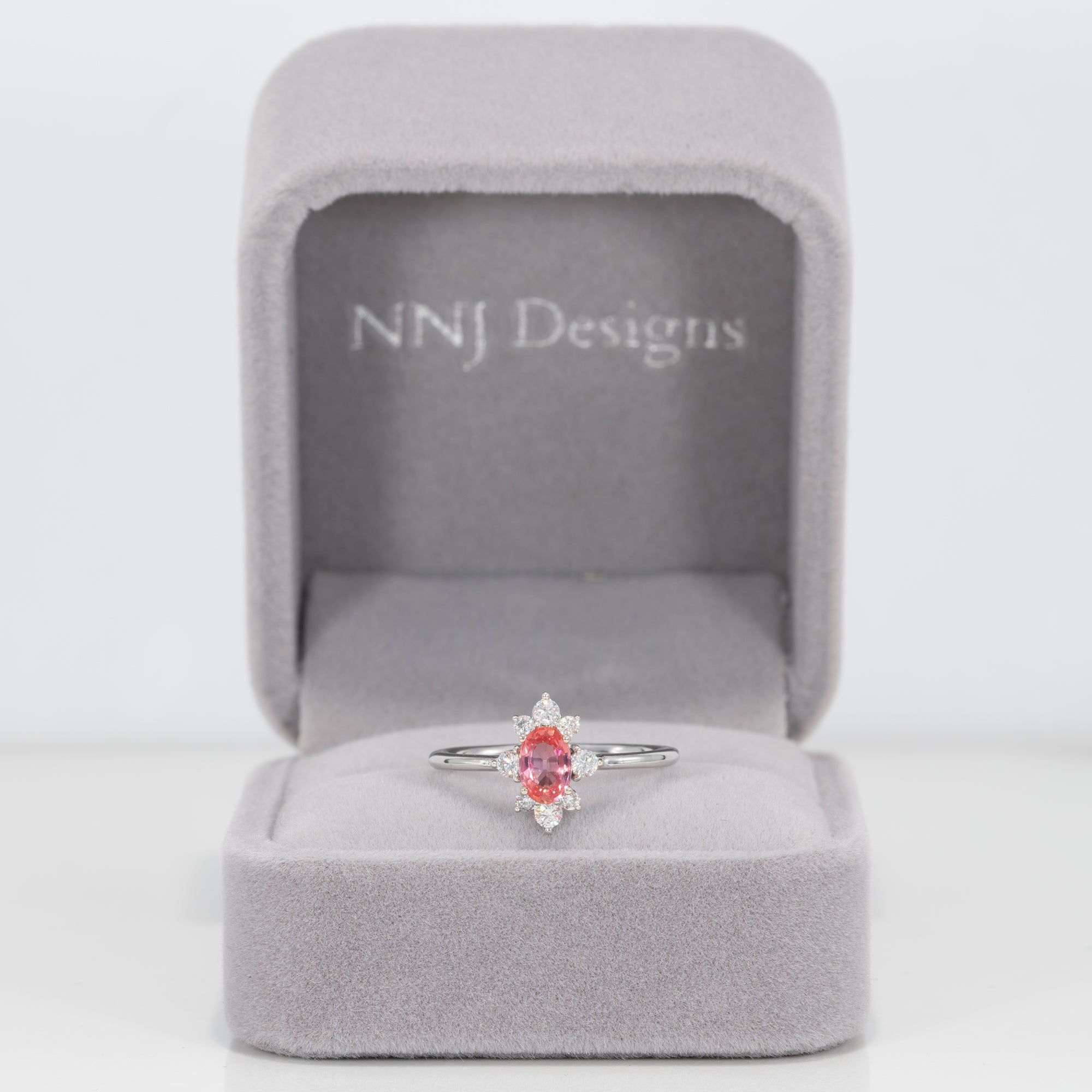14K white gold padparadscha sapphire ring