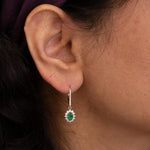 Zambian Emerald Dangle Earrings in 14K Yellow Gold | Diamond Halo | Oval Cut | 6x4mm | May Birthstone