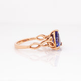 Dahlia Solid 14k Rose Gold Tanzanite Ring | Trillion Shaped, 9mm | Celtic love Knot Shank