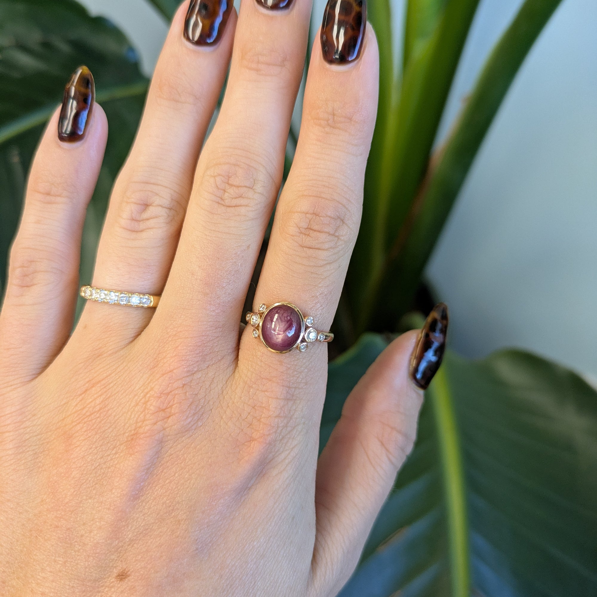 14K rose gold star ruby ring