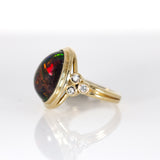 Aashna 14K Yellow Gold Black Opal Diamond Ring | Oval Shape 13x10mm