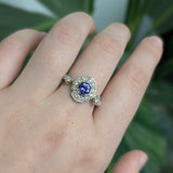 Junia Solid 14k White Gold Tanzanite Ring with Natural Diamond Accents | 5mm
