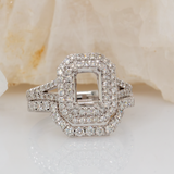 Modern East–West Emerald-Cut Semi-Mount Ring with Pavé Diamond Accents, Elegant 14K Gold Design Ready for Your Center Stone