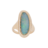 Astra Solid 14k Gold Boulder Opal Statement Ring with Natural Diamonds Accents