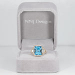 14K yellow gold London blue topaz ring with lab diamond accents