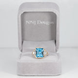 14K yellow gold London blue topaz ring with lab diamond accents