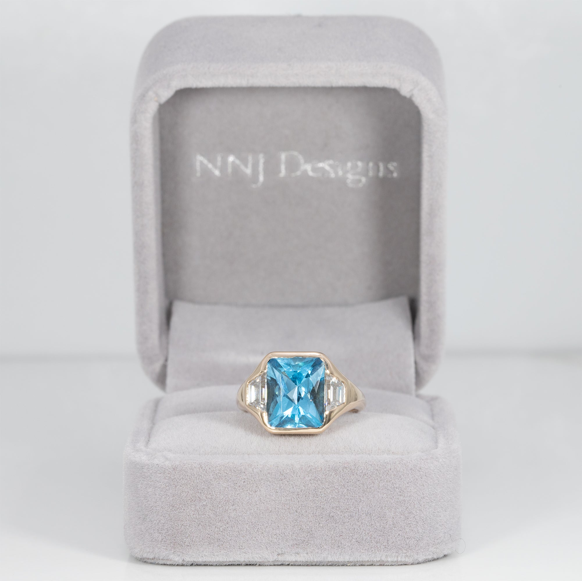 14K yellow gold London blue topaz ring with lab diamond accents