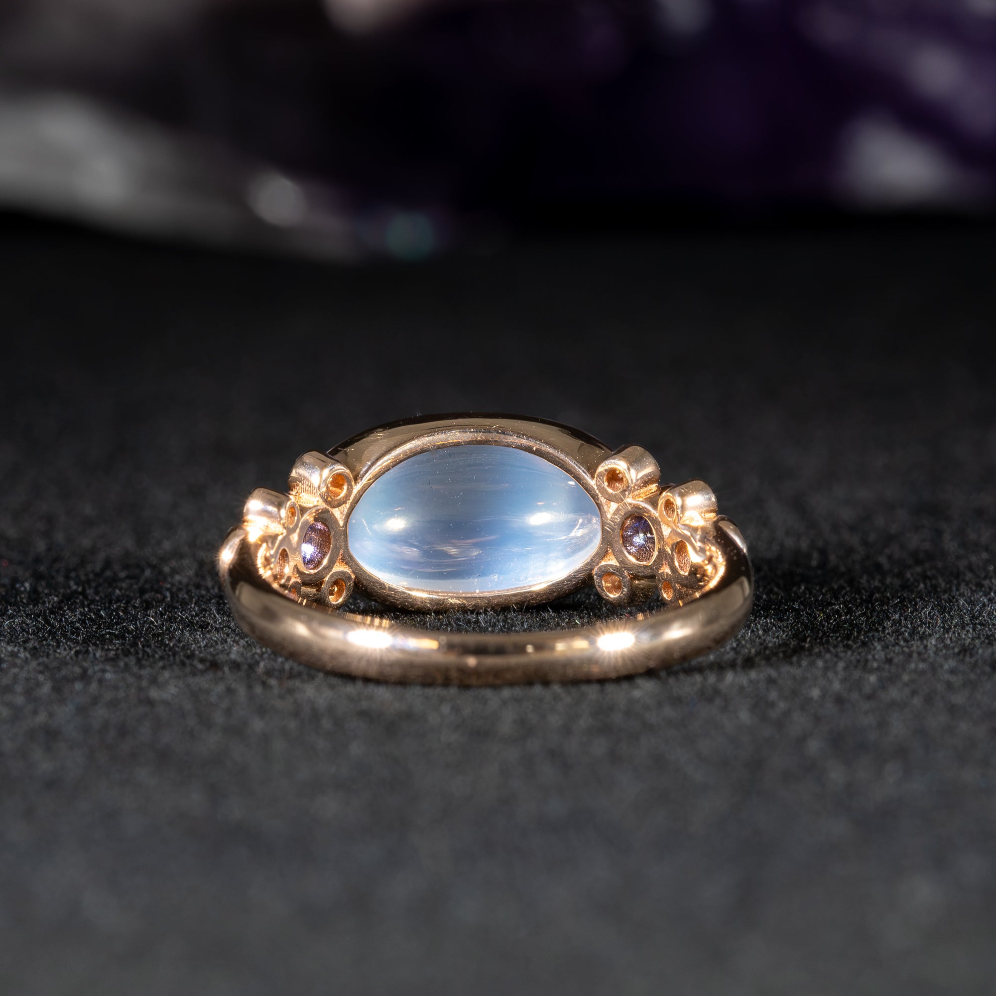 14K rose gold rainbow moonstone ring