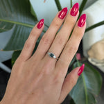 14K white gold blue spinel ring with diamond accents