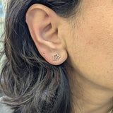 Audrey Golden Glow Star Studs with Natural Diamonds Accents: Solid 14k Rose Gold