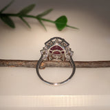 8ct Star Ruby Ring w Diamond Accents and Milgrain details in 14K Gold | OV 12x10