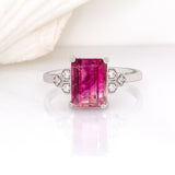 Sirena 14K White Gold Bi-Color Tourmaline and Natural Diamonds Ring | EM 9x7mm