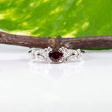14K white gold red spinel ring with diamond accents