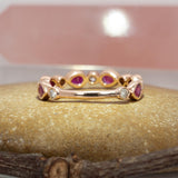 Vexa Solid 14k Gold Ruby Band Ring with Natural Diamonds Accents, Pear 5x3mm