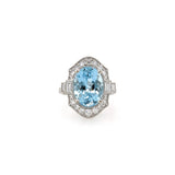 4.3ct Aquamarine Ring w Earth Mined Diamonds in Solid 14K White Gold | Oval 12x9mm