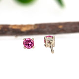 14K Solid Gold Pink Tourmaline Solitaire Studs | Round 3mm