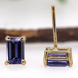 14K Solid Gold Tanzanite Solitaire Studs - 6x4mm Emerald Cut