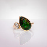 Daphne Solid 14K Gold 2.5cts Black Opal Ring with Lab Diamond Accent, Pear 14x9mm