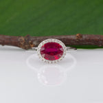 14K white gold Madagascar ruby ring with diamond accents