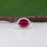 14K white gold Madagascar ruby ring with diamond accents