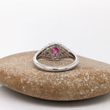 Vintage Inspired Ruby Ring w Earth Mined Diamonds in Solid 14K White Gold | Oval 5x4mm