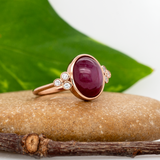 Skye Solid 14k Gold Star Ruby Ring with Natural Diamond Accents, Oval 11.6x9mm
