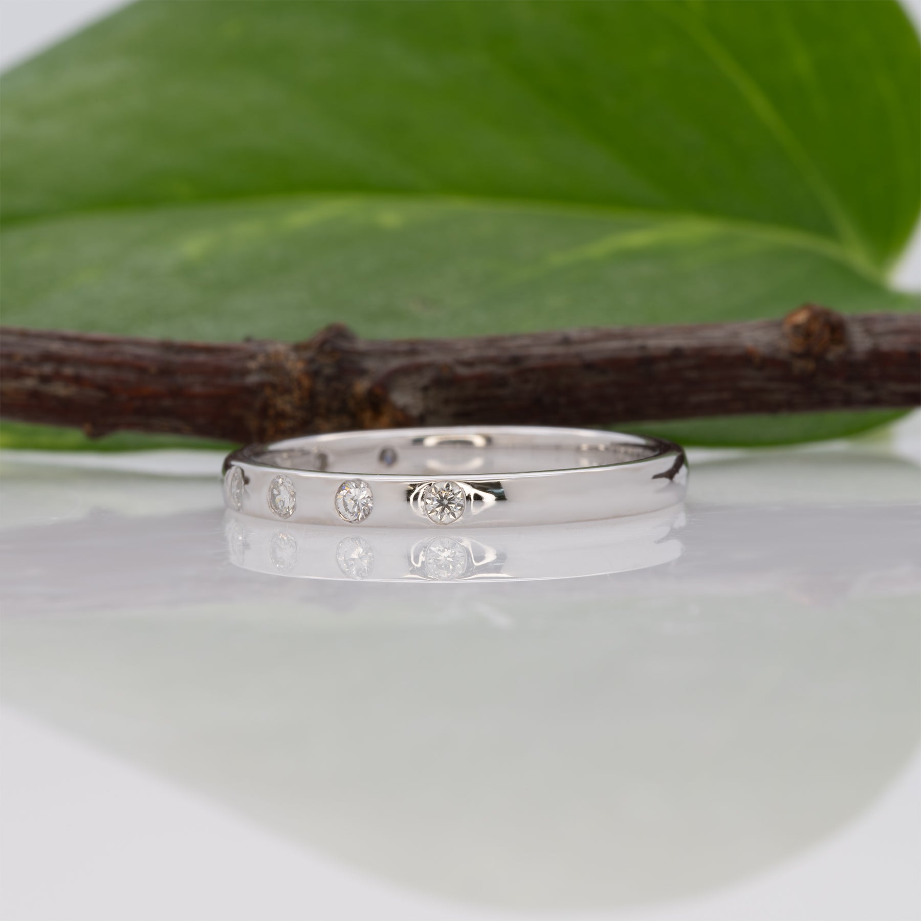 14K white gold natural diamond band ring, minimalist stackable
