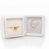 Noor Solid 14k Gold Peridot Ring with Natural Diamonds Accents, Emerald cut 7x5mm