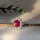 8ct Star Ruby Ring w Diamond Accents and Milgrain details in 14K Gold | OV 12x10