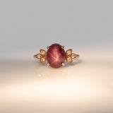 14K rose gold star ruby cabochon ring with diamond accents