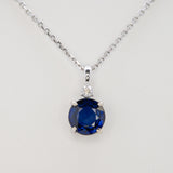 Minimalist Blue Sapphire and Natural Diamond Accent Pendant in Solid 14K Gold, Elegant Gemstone Pendant: Anniversary & Special Occasion Gift