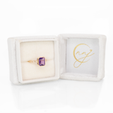 Meri 14K Yellow Gold Amethyst Ring with Natural Diamonds Accents | Emerald Cut 9x7mm