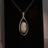 Ivanka Solid 14K Gold Ethiopian Opal & Natural Diamond Accent Pendant, 16x9.5mm