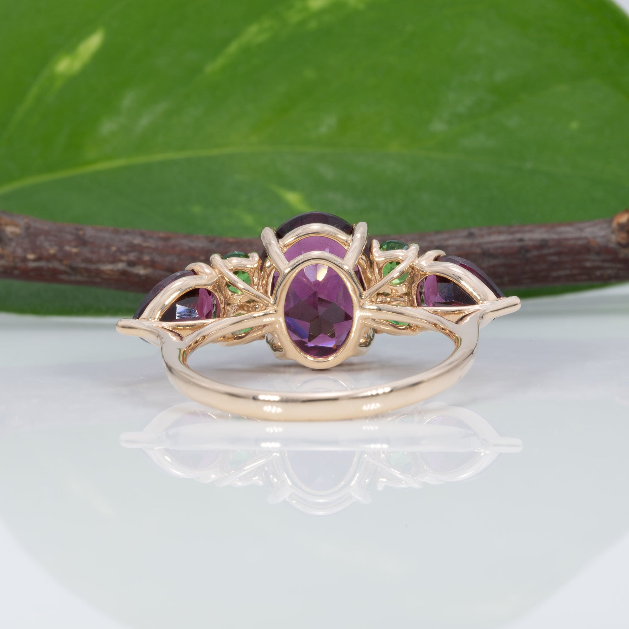 14K yellow gold purple garnet ring