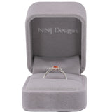 14K white gold padparadscha sapphire ring with diamond halo
