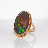 Jane 14K Rose Gold Black Opal Ring Diamonds Ring | Cabochon Gemstone 23.2x13.4mm
