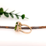 Akira 14K Yellow Gold 7.3cts Peridot Diamond Ring | Cushion Cut 14x10mm